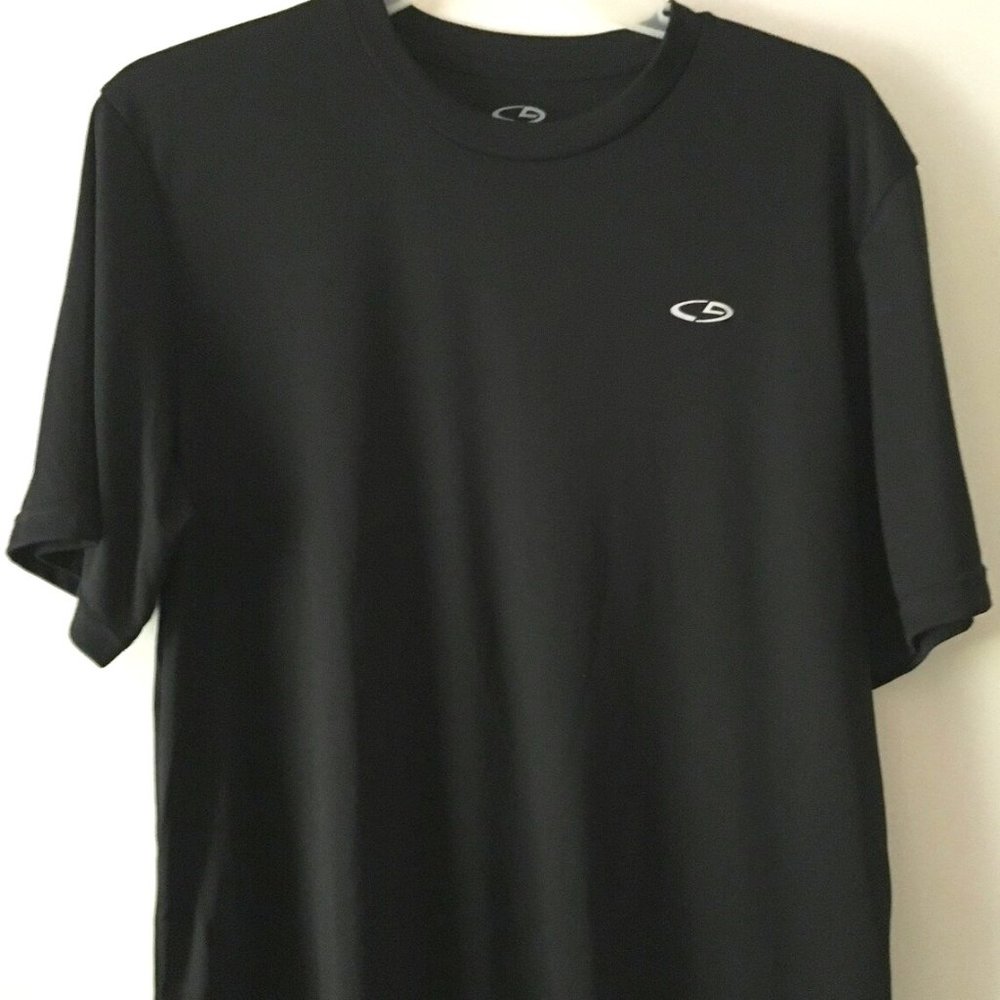 Men's Champion Active Black Shirt Large Stretch Sporty Top LG Athletic Nylon Tee
